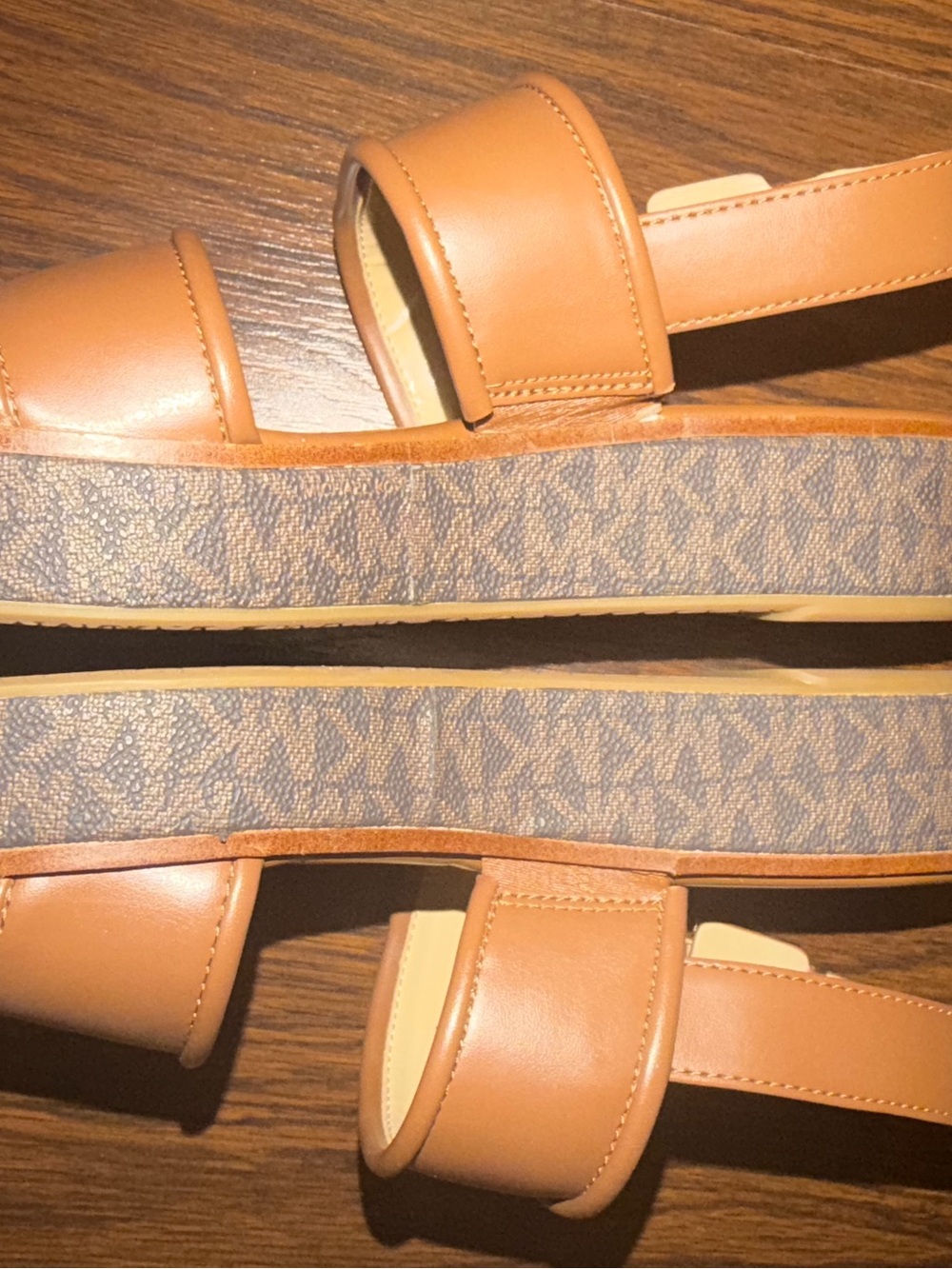 Michael Kors Brown Leather Platform Sandals with MK-Print Sole - Picture 8 of 8